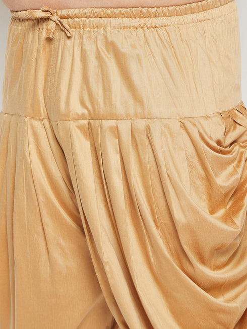 Vastramay Men's Plus Size Gold Zari Weaved Kurta Dhoti Set